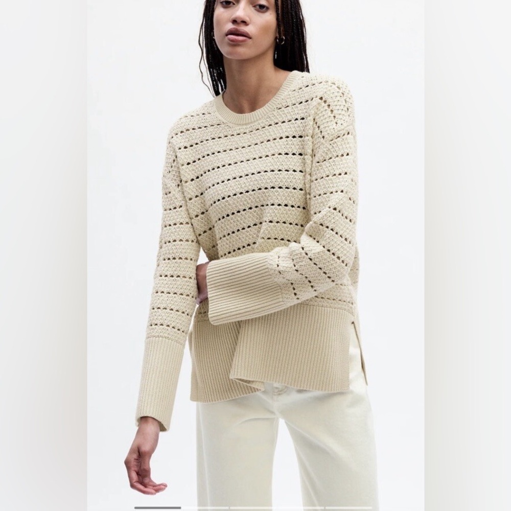 Gap Sweater Womens XXS Ivory Cream 24/7 Split Hem Sweater Fisherman Loose Knit - Picture 13 of 14